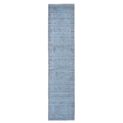 Transitional Wool & Silk Hand Knotted Rug Blue No Border 2.8X11.9 -O059218