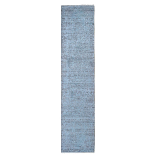 Transitional Wool & Silk Hand Knotted Rug Blue No Border 2.8X11.9 -O059218