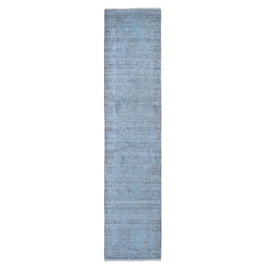 Transitional Wool & Silk Hand Knotted Rug Blue No Border 2.8X11.9 -O059218