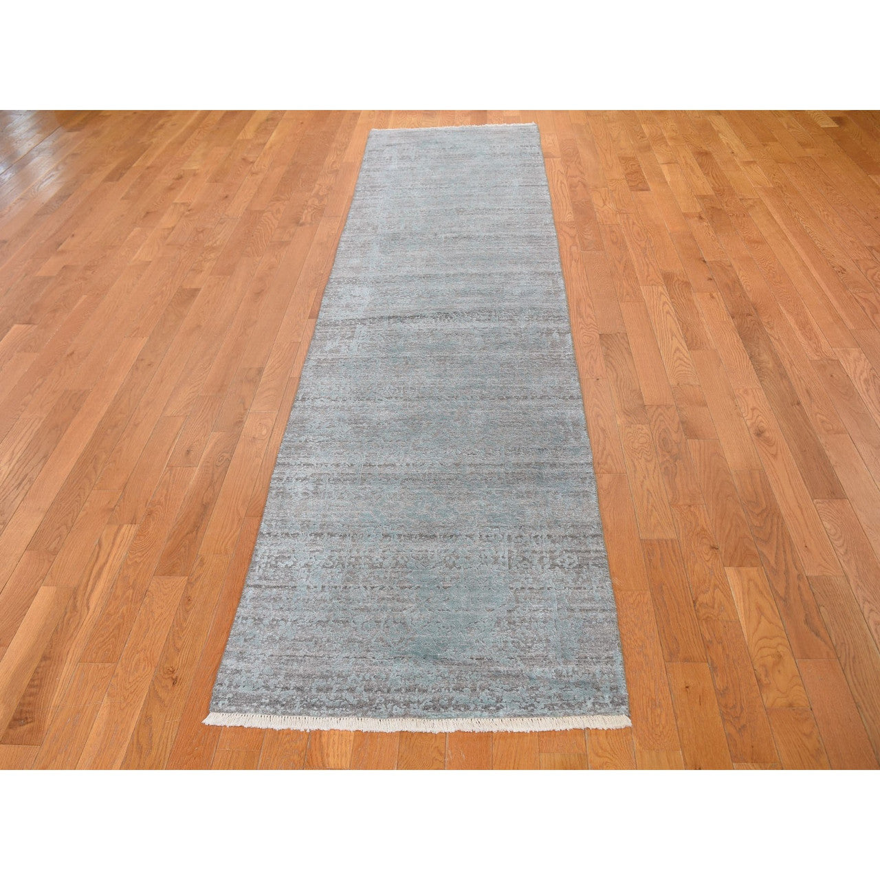Transitional Wool & Silk Hand Knotted Rug Blue No Border 2.8X11.9 -O059218