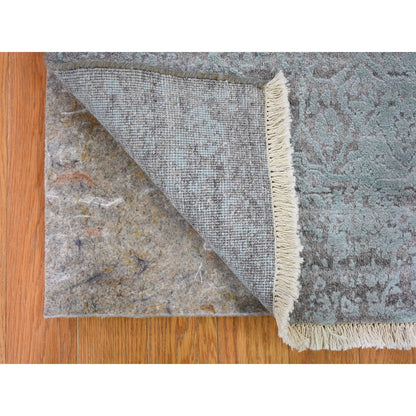 Transitional Wool & Silk Hand Knotted Rug Blue No Border 2.8X11.9 -O059218