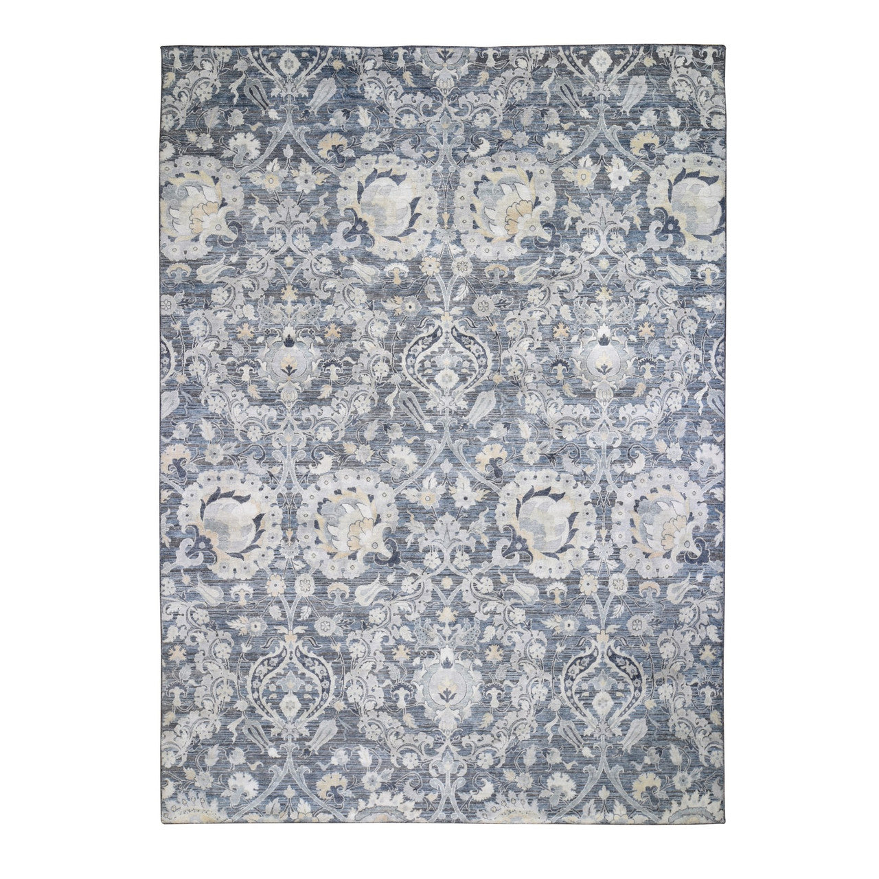 Wool and Silk Wool & Sari Silk Hand Knotted Rug Blue No Border 8.10X12.2 -O059222