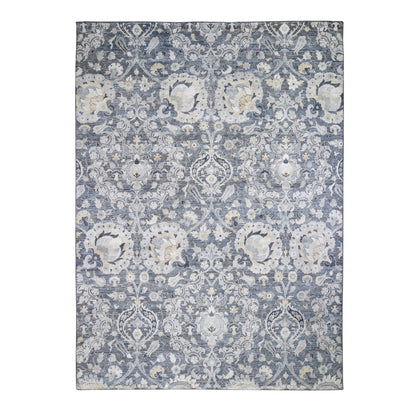 Wool and Silk Wool & Sari Silk Hand Knotted Rug Blue No Border 8.10X12.2 -O059222