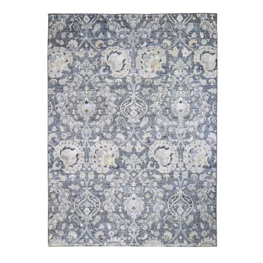Wool and Silk Wool & Sari Silk Hand Knotted Rug Blue No Border 8.10X12.2 -O059222