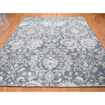 Wool and Silk Wool & Sari Silk Hand Knotted Rug Blue No Border 8.10X12.2 -O059222