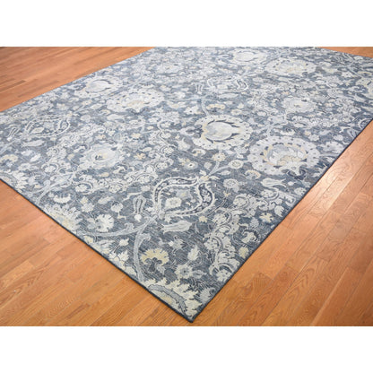 Wool and Silk Wool & Sari Silk Hand Knotted Rug Blue No Border 8.10X12.2 -O059222