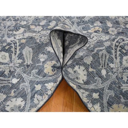 Wool and Silk Wool & Sari Silk Hand Knotted Rug Blue No Border 8.10X12.2 -O059222