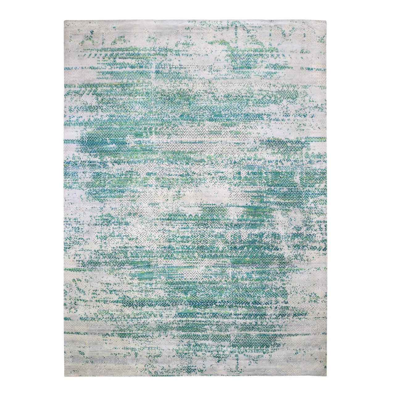 Wool and Silk Wool & Sari Silk Hand Knotted Rug Ivory No Border 8.10X12.0 -O059224