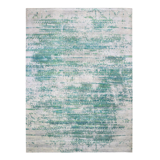 Wool and Silk Wool & Sari Silk Hand Knotted Rug Ivory No Border 8.10X12.0 -O059224