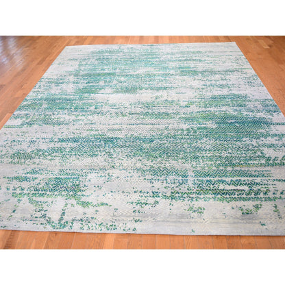 Wool and Silk Wool & Sari Silk Hand Knotted Rug Ivory No Border 8.10X12.0 -O059224