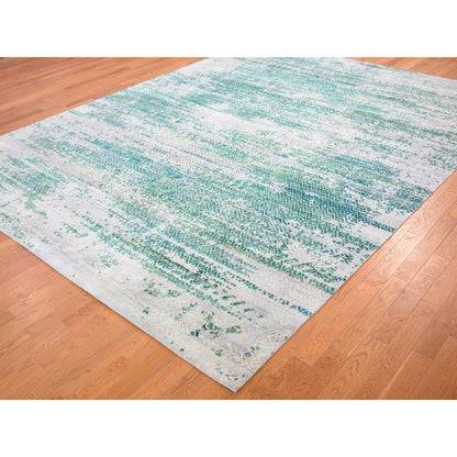 Wool and Silk Wool & Sari Silk Hand Knotted Rug Ivory No Border 8.10X12.0 -O059224