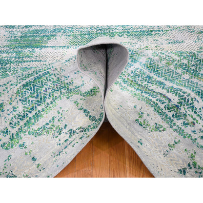 Wool and Silk Wool & Sari Silk Hand Knotted Rug Ivory No Border 8.10X12.0 -O059224
