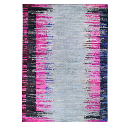 Wool and Silk Wool & Sari Silk Hand Knotted Rug Grey No Border 9.0X12.0 -O059229
