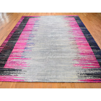 Wool and Silk Wool & Sari Silk Hand Knotted Rug Grey No Border 9.0X12.0 -O059229