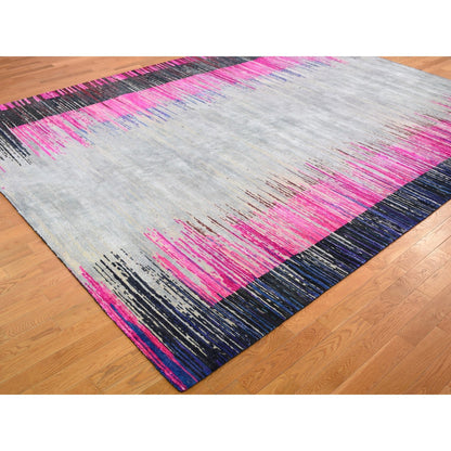 Wool and Silk Wool & Sari Silk Hand Knotted Rug Grey No Border 9.0X12.0 -O059229