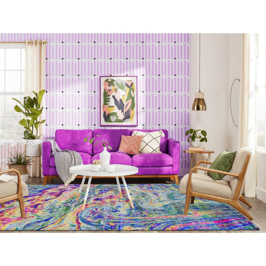 Modern and Contemporary Wool & Silk Hand Knotted Rug Yellow No Border 5.10X8.8 -O059232