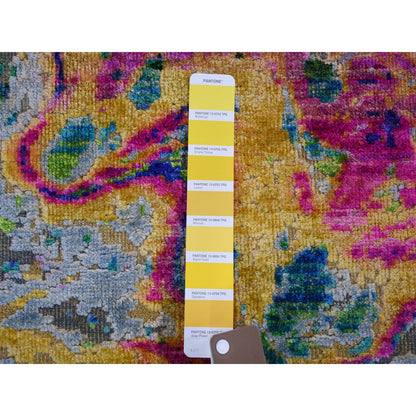 Modern and Contemporary Wool & Silk Hand Knotted Rug Yellow No Border 5.10X8.8 -O059232