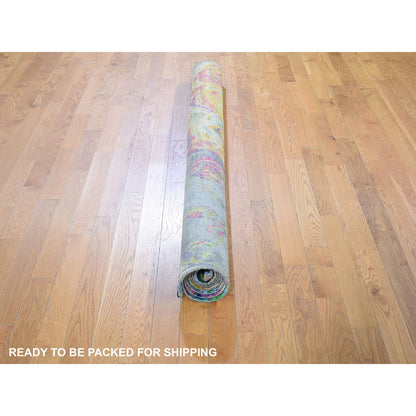 Modern and Contemporary Wool & Silk Hand Knotted Rug Yellow No Border 5.10X8.8 -O059232