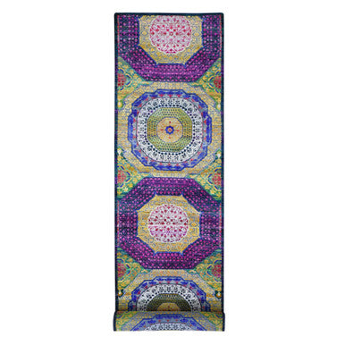 Mamluk Silk Hand Knotted Rug Yellow No Border 3.2X17.5 -O059235