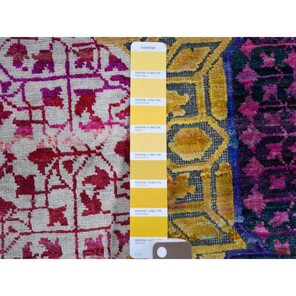 Mamluk Silk Hand Knotted Rug Yellow No Border 3.2X17.5 -O059235