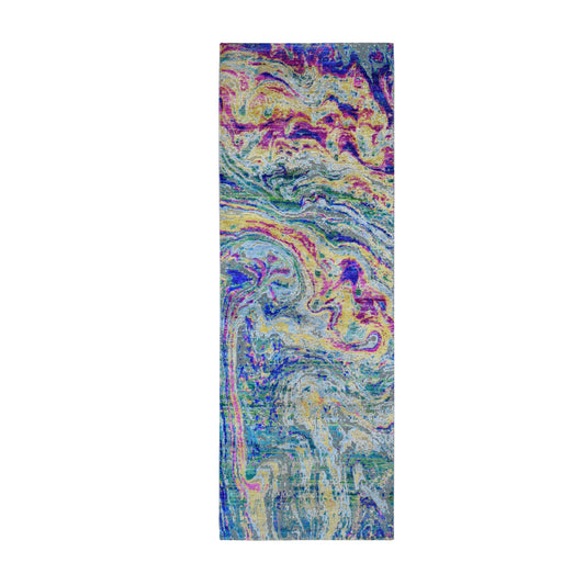Modern and Contemporary Wool & Sari Silk Hand Knotted Rug Yellow No Border 2.10X8.2 -O059239