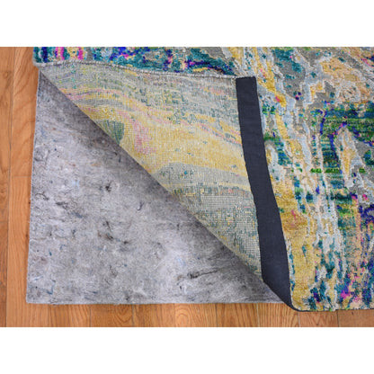 Modern and Contemporary Wool & Sari Silk Hand Knotted Rug Yellow No Border 2.10X8.2 -O059239