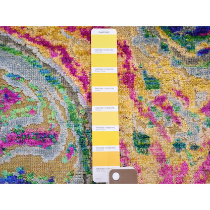 Modern and Contemporary Wool & Sari Silk Hand Knotted Rug Yellow No Border 2.10X8.2 -O059239