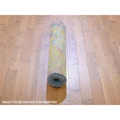 Modern and Contemporary Wool & Sari Silk Hand Knotted Rug Yellow No Border 2.10X8.2 -O059239