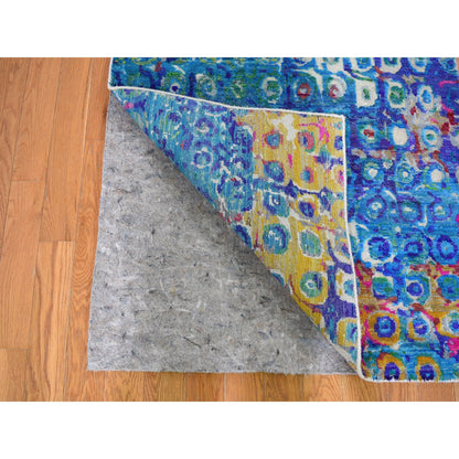 Transitional Wool & Sari Silk Hand Knotted Rug Blue No Border 3.0X10.1 -O059241