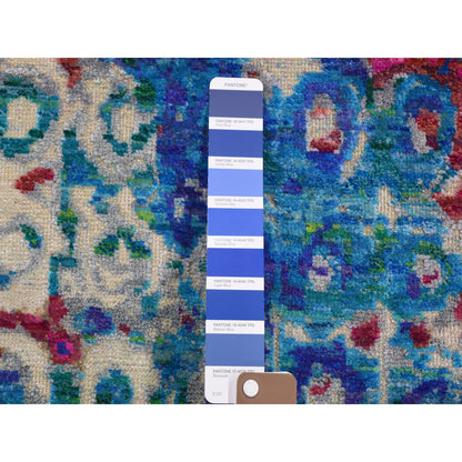 Transitional Wool & Sari Silk Hand Knotted Rug Blue No Border 3.0X10.1 -O059241