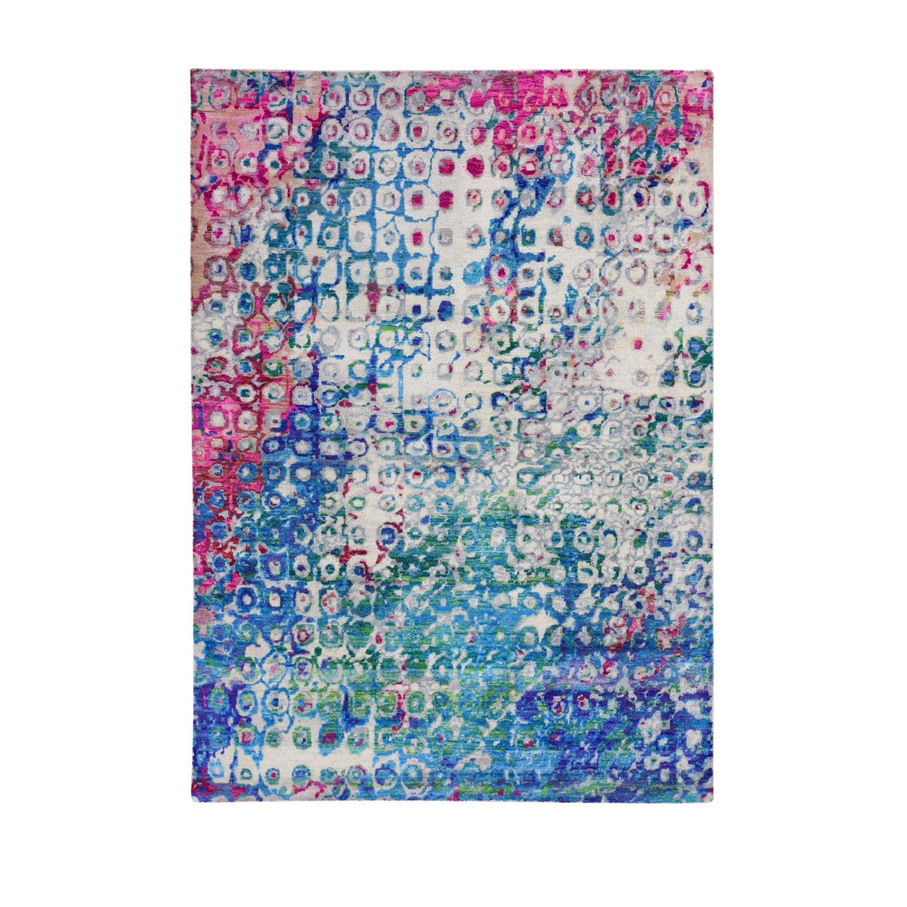 Transitional Wool & Sari Silk Hand Knotted Rug Blue No Border 5.0X7.3 -O059244