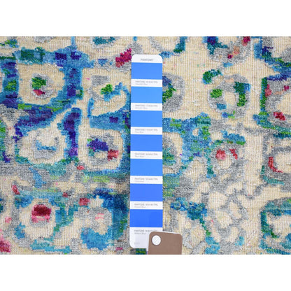 Transitional Wool & Sari Silk Hand Knotted Rug Blue No Border 5.0X7.3 -O059244