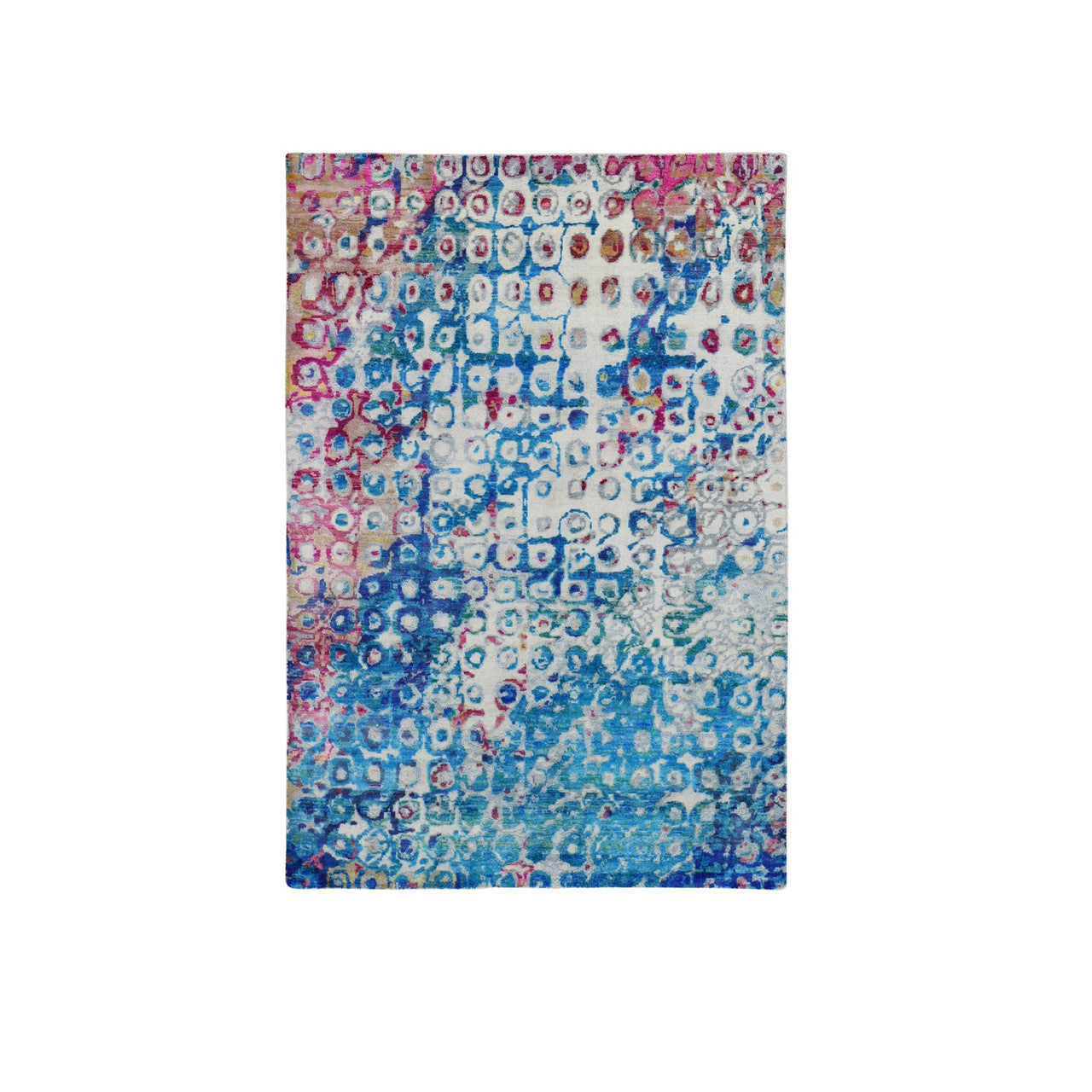 Transitional Wool & Sari Silk Hand Knotted Rug Blue No Border 4.0X6.1 -O059245