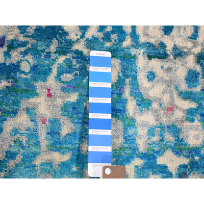 Transitional Wool & Sari Silk Hand Knotted Rug Blue No Border 4.0X6.1 -O059245