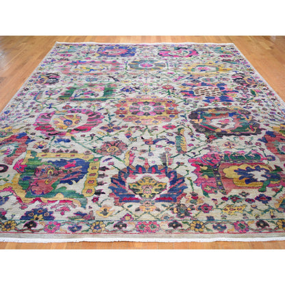 Wool and Silk Wool & Sari Silk Hand Knotted Rug Grey No Border 9.2X12.2 -O059246