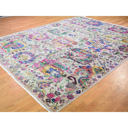 Wool and Silk Wool & Sari Silk Hand Knotted Rug Grey No Border 9.2X12.2 -O059246
