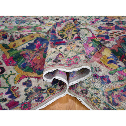 Wool and Silk Wool & Sari Silk Hand Knotted Rug Grey No Border 9.2X12.2 -O059246