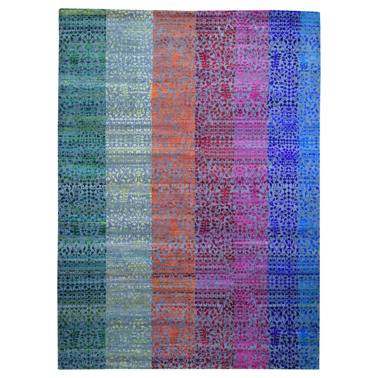 Modern and Contemporary Wool & Sari Silk Hand Knotted Rug Pink No Border 9.0X12.1 -O059250