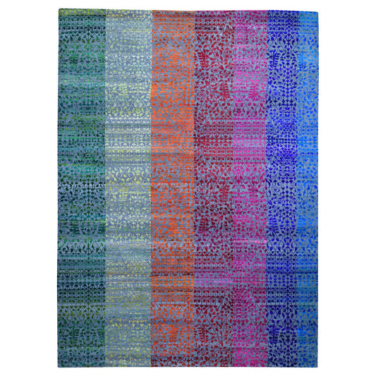 Modern and Contemporary Wool & Sari Silk Hand Knotted Rug Pink No Border 9.0X12.1 -O059250