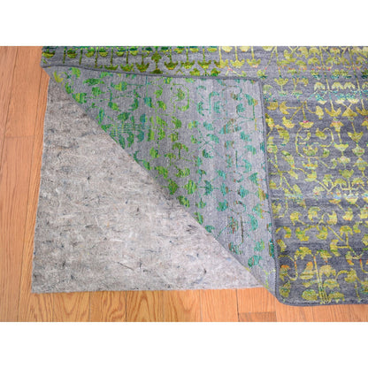 Modern and Contemporary Wool & Sari Silk Hand Knotted Rug Pink No Border 9.0X12.1 -O059250