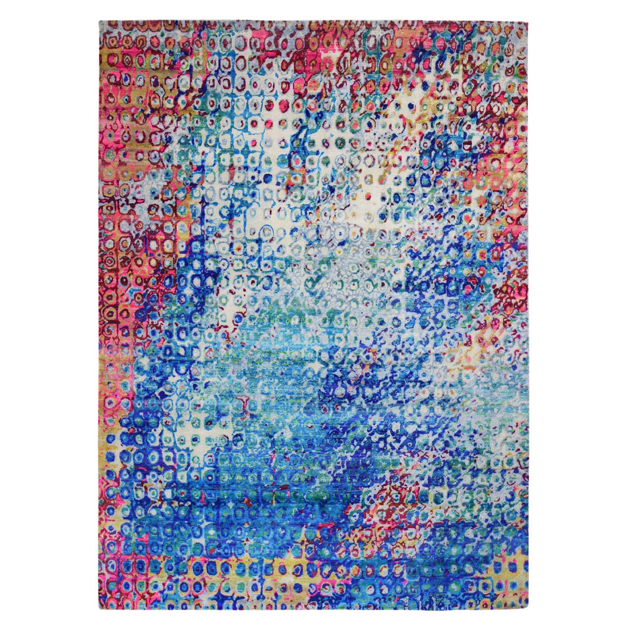 Transitional Wool & Sari Silk Hand Knotted Rug Blue No Border 9.0X12.0 -O059252