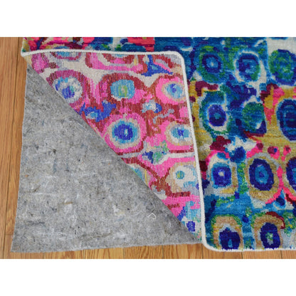 Transitional Wool & Sari Silk Hand Knotted Rug Blue No Border 9.0X12.0 -O059252