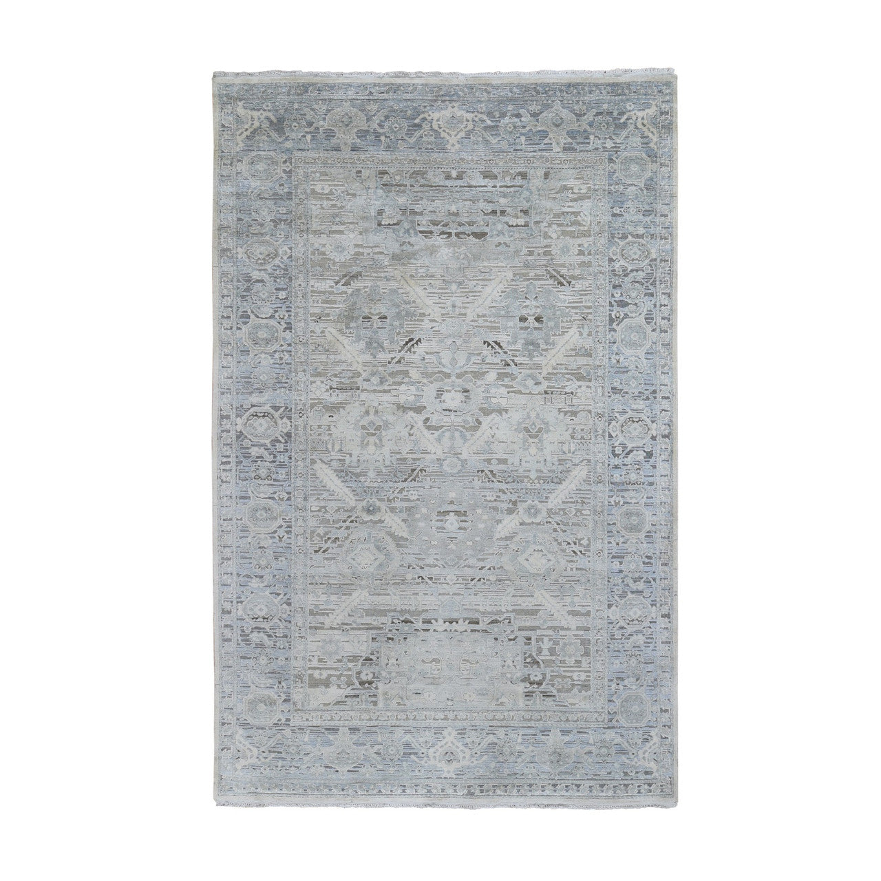 Oushak And Peshawar Wool & Silk Hand Knotted Rug Ivory No Border 6.0X9.5 -O059254