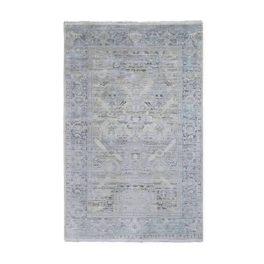 Oushak And Peshawar Wool & Silk Hand Knotted Rug Ivory No Border 6.0X9.5 -O059254