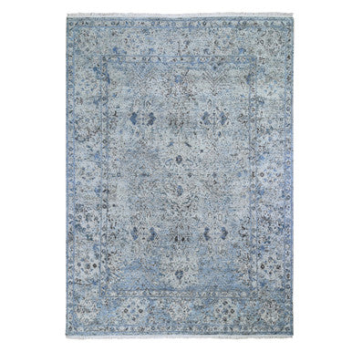 Transitional Wool & Silk Hand Knotted Rug Blue No Border 8.10X12.0 -O059255