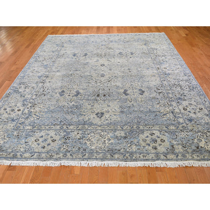 Transitional Wool & Silk Hand Knotted Rug Blue No Border 8.10X12.0 -O059255