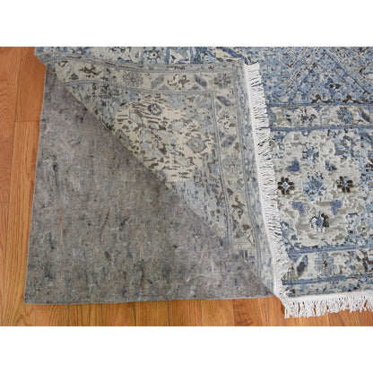 Transitional Wool & Silk Hand Knotted Rug Blue No Border 8.10X12.0 -O059255