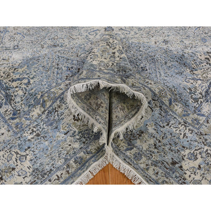 Transitional Wool & Silk Hand Knotted Rug Blue No Border 8.10X12.0 -O059255