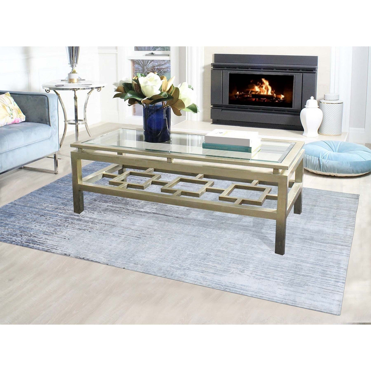Modern and Contemporary Wool & Pure Silk Hand Knotted Rug Grey No Border 6.0X8.10 -O059257