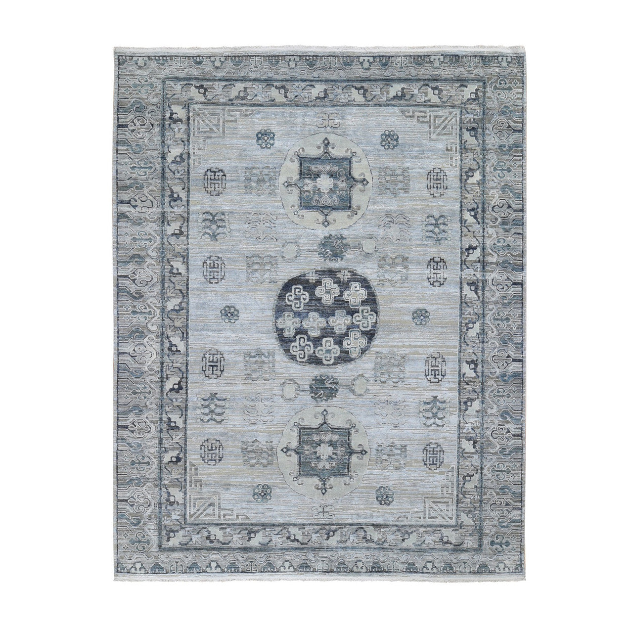 Wool and Silk Wool & Silk Hand Knotted Rug Grey No Border 7.9X9.10 -O059261